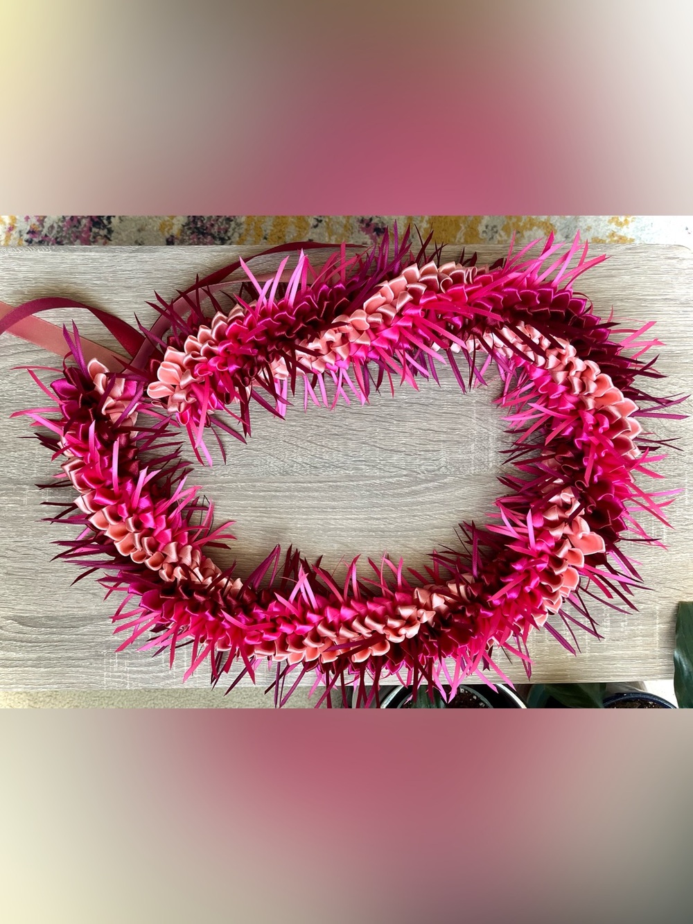 Festive Pink Satin Ribbon Lei